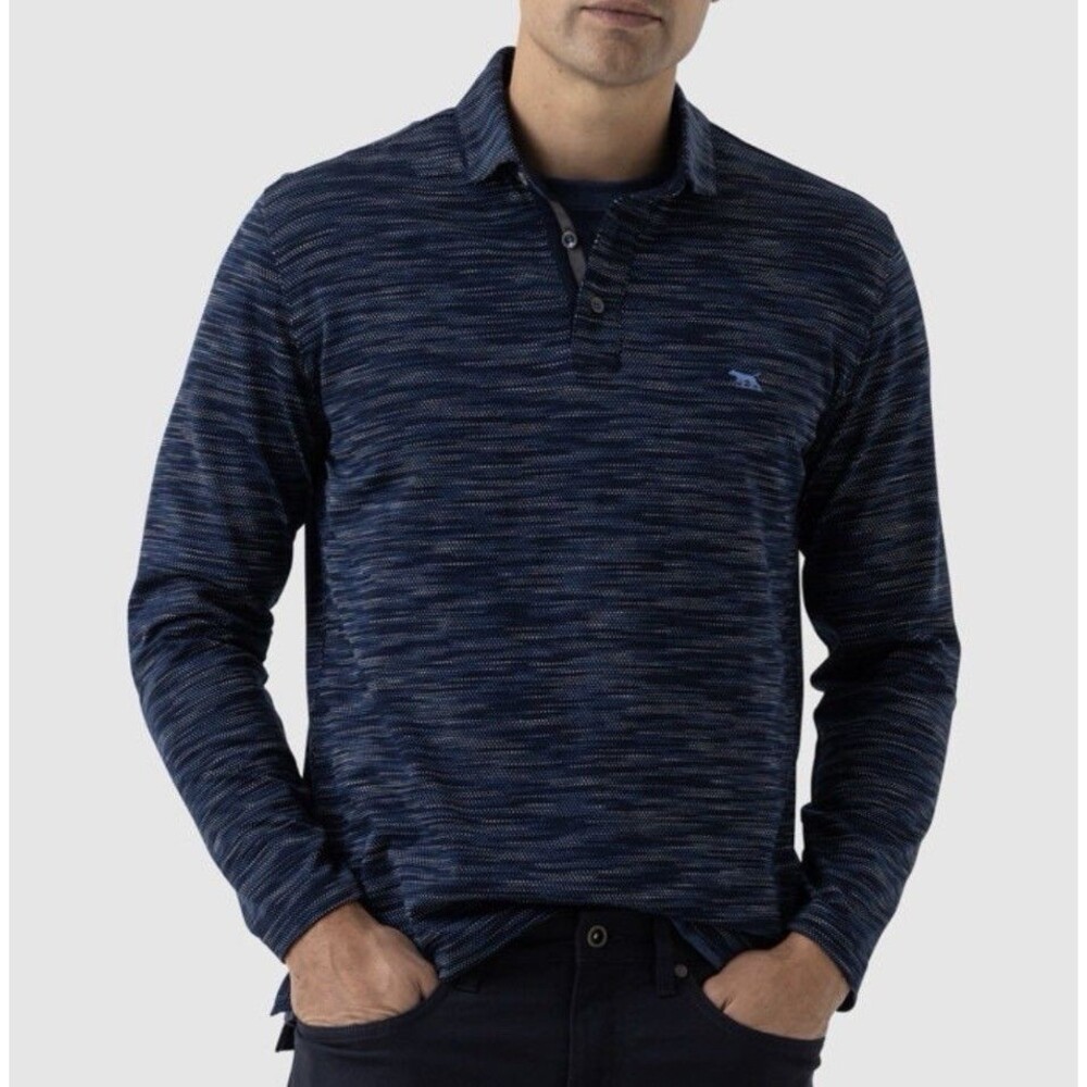 Rodd & Gunn Men's Bennetts Sliding Sports Fit Polo Jacquard Knit Navy Blue Small